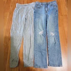 Girls Gray Athletic Pants and Blue Distressed Jeans